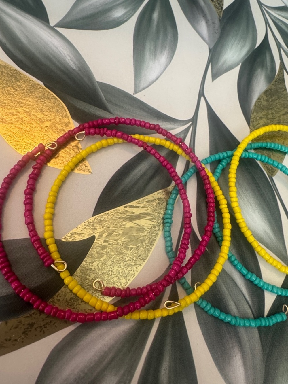 Colorful Seed Bead Stretch Bracelet Set - Yellow, Teal, Fuchsia - Picture 3 of 3
